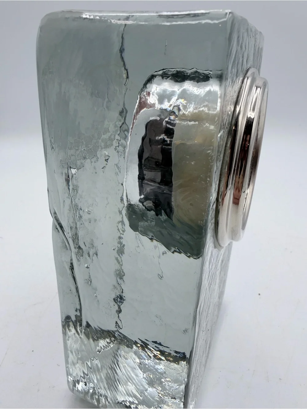 Pottery Barn Slab Glass Table Clock in Glass with Silver Accent